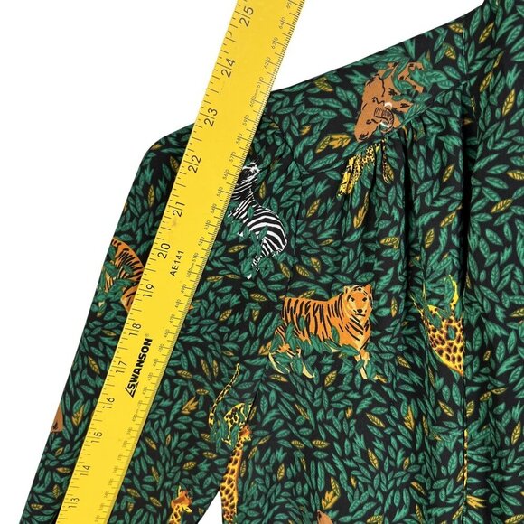 J.Crew Womens Green Jungle Print Long Sleeve Button Up Blouse Tie Neck XXS Artsy - Picture 12 of 15